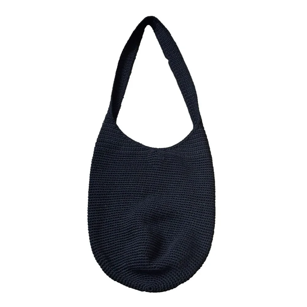 The Sak Iris Crocheted Hobo Bag Black Shoulder Purse Large 11x12 EUC Boho Hippie